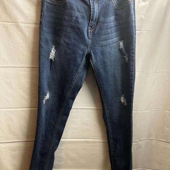 Dark Blue Distressed Skinny Jeans - Picture 1 of 5